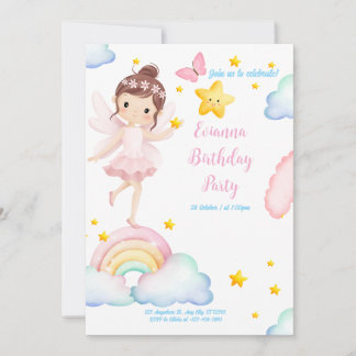 Invitation Princess Birthday Card - Papillon Wings & Stars