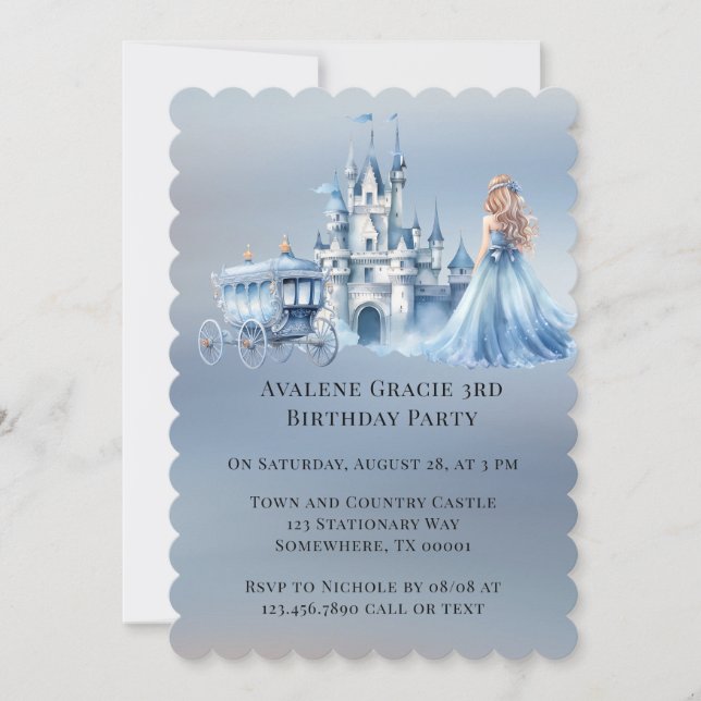 Invitation Princess Blue Carriage Turning 3 Anniversaire (Devant)