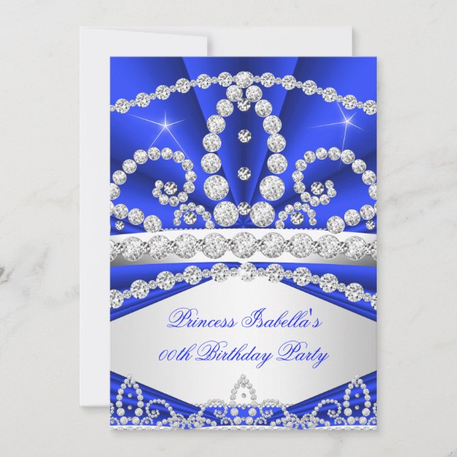 Invitation Princess Blue Diamond Tiara fête d'anniversaire (Devant)