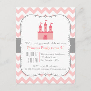 Invitation Princess Castle Birthday Party, Pink White Chevron