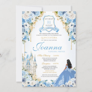 Invitation Princess Castle Blue Cinderella Quinceanera v2