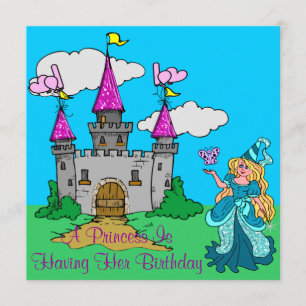 Invitation Princess & Castle Glittery Birthday Girl