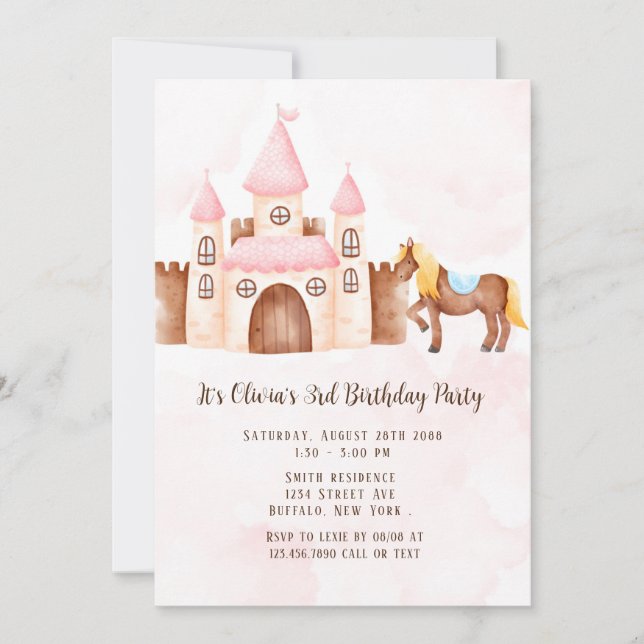 Invitation Princess Castle Horse fête d'anniversaire (Devant)