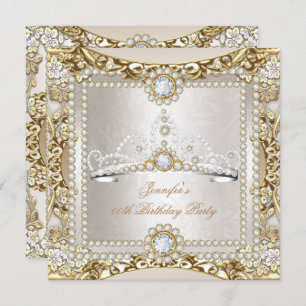 Invitation Princess Cream Gold Diamond Tiara fête d'anniversa