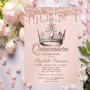 Invitation Princess Crown Castle Rose Gold Drives Quinceañera