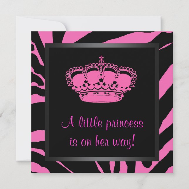 Invitation Princess Crown Hot rose Zebra Baby Girl Douche (Devant)