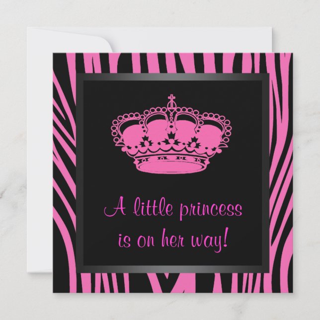 Invitation Princess Crown Hot rose Zebra Baby Girl Douche (Devant)