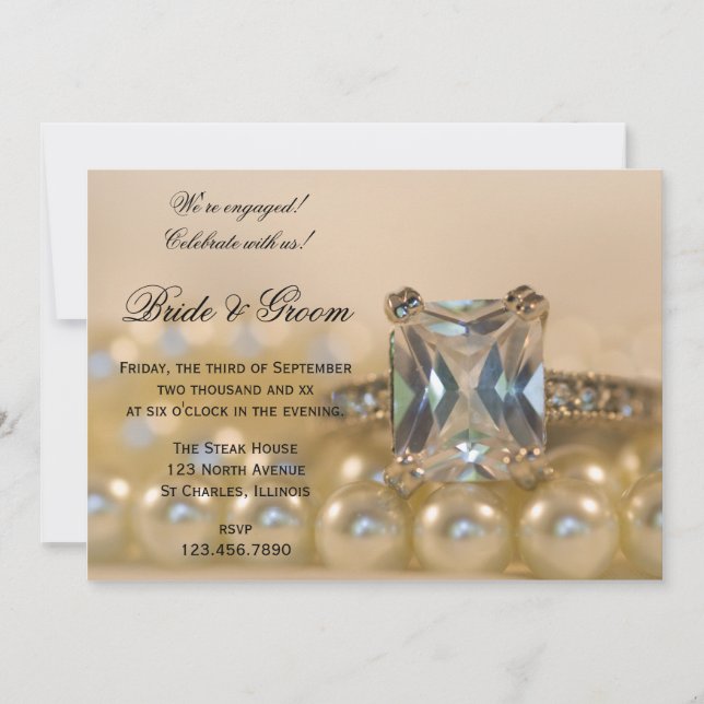 Invitation Princess Cut Diamond et Pearls (Devant)