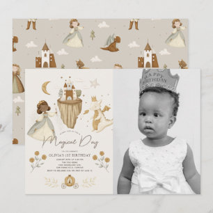 Invitation Princess Dragon Fairytale Peau noire 1er anniversa