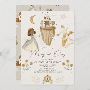 Invitation Princess Dragon Fairytale Peau noire 1er anniversa
