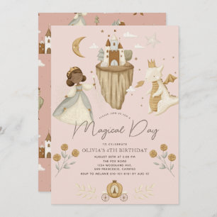 Invitation Princess Dragon Fairytale Peau noire rose Annivers