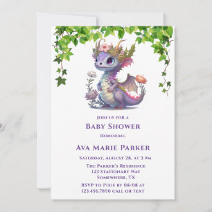 Invitation Princess Dragon Florals Baby shower fille