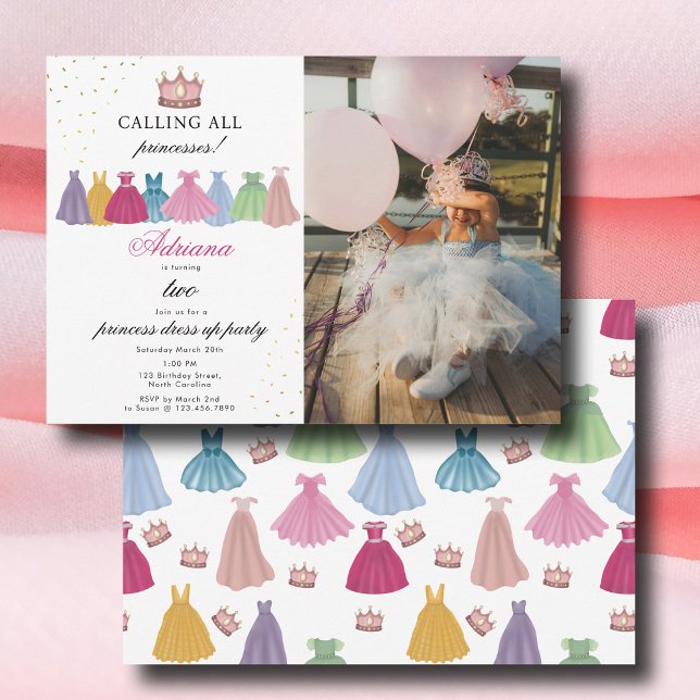 Invitation Princess Dress Fairytale Dress Up Photo Anniversai (Princess Dresses Fairytale Dress Up Photo Birthday Invitation)