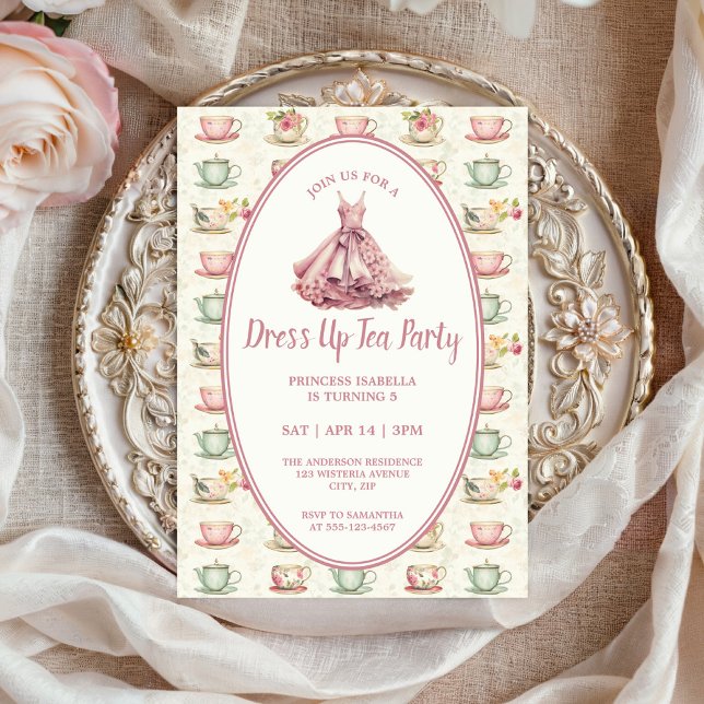 Invitation Princess Dress Up Tea Party Pink Floral (Créateur téléchargé)