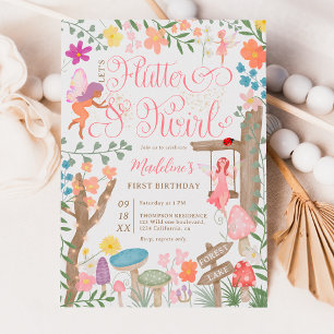 Invitation Princess fairy champignons fleurs chic 1er anniver