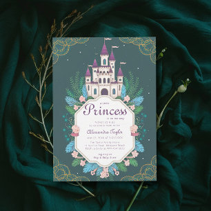 Invitation Princess Fairytale Castle Forest Baby Girl Douche