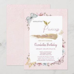 Invitation Princess Flowers Papillons rose Anniversaire