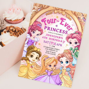 Invitation Princess Girl 4th Birthday Party Pink Gold Royal