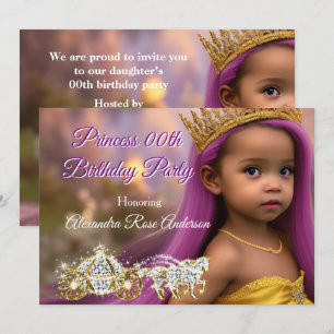 Invitation Princess Girls Anniversaire de fête Carriple or vi