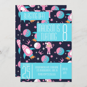Invitation Princess Landing Rocket Ship Moon Anniversaire N'i