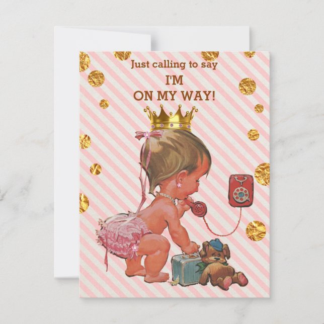 Invitation Princess On Phone Stripes Gold Spots Baby shower (Devant)