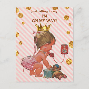 Invitation Princess On Phone Stripes Gold Spots Baby shower