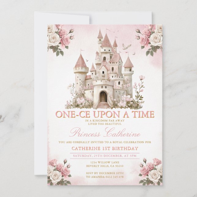 Invitation Princess ONE-CE Upon a time 1st birthday Castle (Devant)