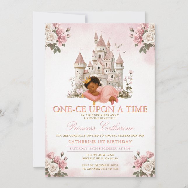Invitation Princess ONE-CE Upon a time 1st birthday Castle (Devant)