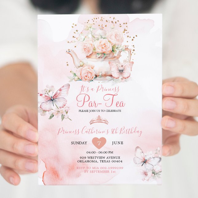 Invitation Princess ParTea Papillon rose 8e anniversaire Flor (Créateur téléchargé)
