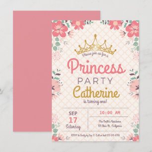 Invitation Princess Party on Floral Arrière - plan.