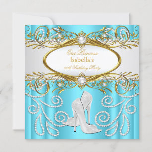 Invitation Princess Party Turquoise or blanc Pearl talons hau
