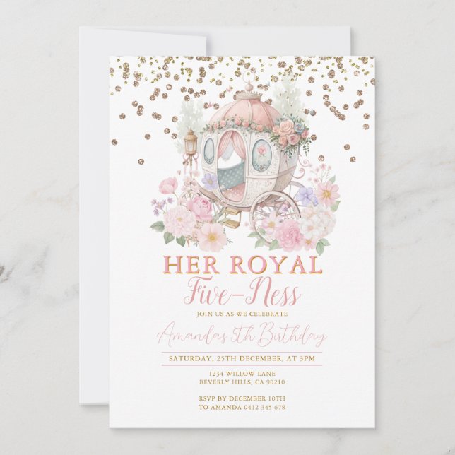 Invitation Princess Pink Birthday Blush Floral Carriage (Devant)