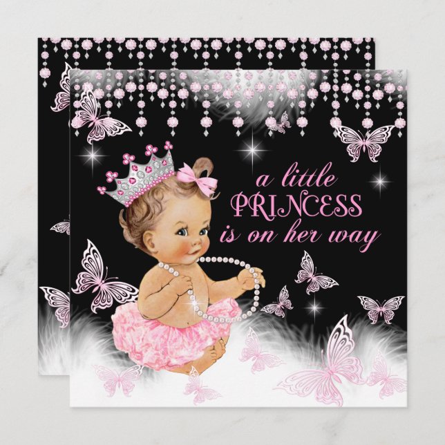 Invitation Princess Pink Butterfly Girl Baby shower mignonne (Devant / Derrière)