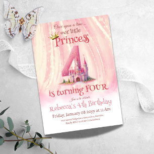 Invitation Princess Pink Castle Girl Quatrième 4e anniversair