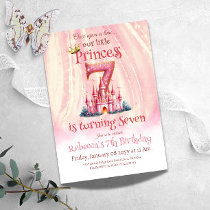 Invitation Princess Pink Castle Girl Septième 7e anniversaire