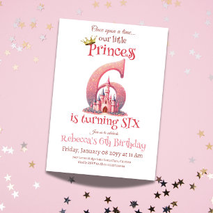 Invitation Princess Pink Castle Girl Sixième 6e anniversaire