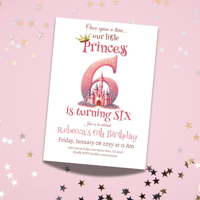 Invitation Princess Pink Castle Girl Sixième 6e anniversaire (Créateur téléchargé)