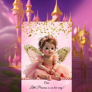 Invitation Princess Pink Gold Butterfly Baby shower mignon