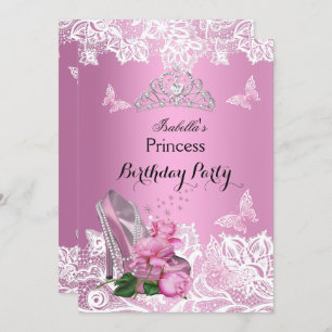 Invitation Princess Pink High Heure Rose dentelle fête d'anni