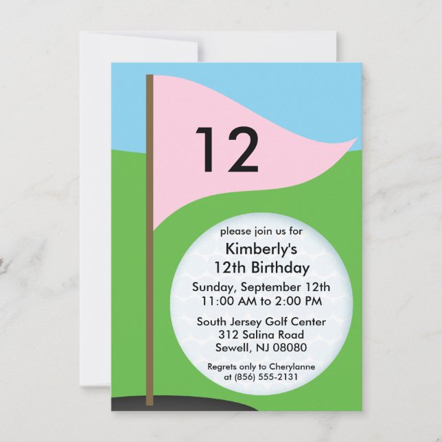 Invitation Princess Pink Let's Bogie Mini Golf fête d'anniver (Devant)