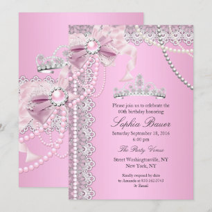 Invitation Princess Pink Pearl Bow Lace Anniversaire A