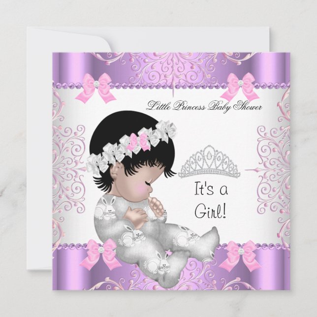 Invitation Princess Pink Purple Grey Baby shower mignonne fil (Devant)