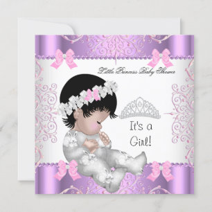 Invitation Princess Pink Purple Grey Baby shower mignonne fil