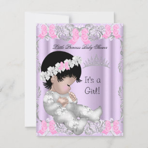 Invitation Princess Pink Purple Grey Baby shower mignonne fil