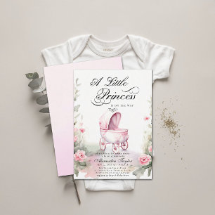 Invitation Princess Pram Roses Aquarelle Bébé Fille Douche