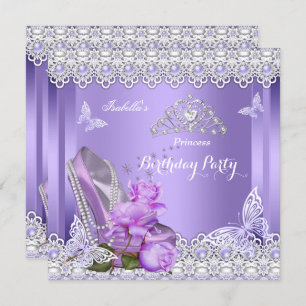 Invitation Princess Purple Pearls Rose High Heel Anniversaire