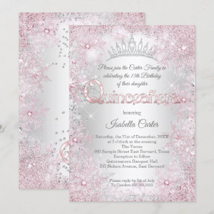 Invitation Princess Quinceanera Anniversaire Fête Pink Silver