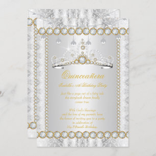 Invitation Princess Quinceanera Diamond Lace Or Argent