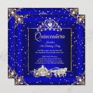 Invitation Princess Quinceanera Elite Royal Blue Gold Sparkle