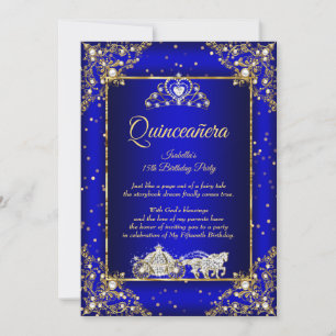 Invitation Princess Quinceanera Elite Royal Blue Gold Sparkle